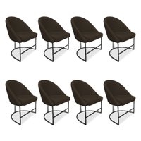 Kit 08 Cadeiras Poltrona de Jantar Bela Suede Marrom Base Metálica Industrial Preto - Pallazio