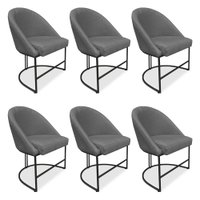 Kit 06 Cadeiras Poltrona de Jantar Bela Linho Grafite Base Metálica Industrial Preto - Pallazio