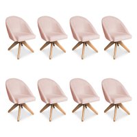 Kit 08 Poltronas Cadeira Giratória Bela Suede Rosa Bebê Base de Madeira - Pallazio