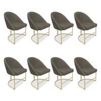 Kit 08 Cadeiras Poltrona de Jantar Bela Suede Marrom Rato Base Metálica Industrial Dourado - Pallazio