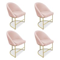 Kit 04 Cadeiras Poltrona de Jantar Bela Suede Rosa Bebê Base Metálica Industrial Dourado - Pallazio