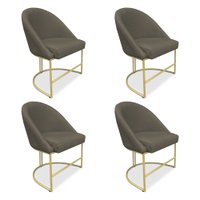 Kit 04 Cadeiras Poltrona de Jantar Bela Suede Marrom Rato Base Metálica Industrial Dourado - Pallazio