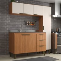 Cozinha Compacta Bia 6 Portas 3 Gavetas Freijó/Off White - Jcarvalho