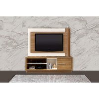 Rack Bancada c/ Painel p/ TV até 65 Pol PL3001/RA2002 Ripado 1 Porta 180x120cm Natural/Off White - Tecno Mobili