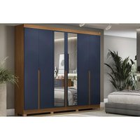 Guarda Roupa Casal 6 Portas (2 c/ Espelho) e 4 Gavetas c/ Pés CB01R582 Canela/Azul - Kappesberg
