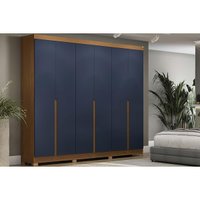 Guarda Roupa Casal 6 Portas e 4 Gavetas c/ Pés CB02R582 Canela/Azul - Kappesberg