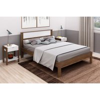 Quarto Casal Completo 3 Peças (2 Mesas Cabeceira AZ1016 + Cama de CM8005) Nogal/Branco - Tecno Mobili