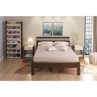 Quarto Casal Completo 4 Peças (Cama de CM8009 + 2 Mesas Cabeceira AZ1016 + Sapateira AZ1006) Nogal/Branco - Tecno Mobili