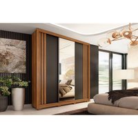 Guarda Roupa Casal Com 3 Portas de Correr (1 c/ Espelho) e 2 Gavetas C/ Pés Moema Flex Amêndola/Nude ou Preto - Demóbile