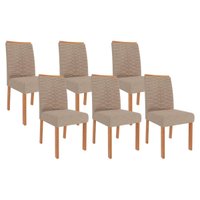 Cadeira Sala de Jantar Clarice Kit Com 6 Un Madeirado/ Linho Bege - Cimol