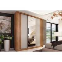 Guarda Roupa Casal Amêndola/Nude ou Preto Com 3 Portas de Correr (1 c/ Espelho) e 2 Gavetas Moema Flex - Demóbile