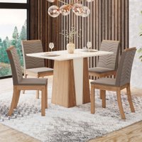 Conjunto Sala de Jantar Orus 120 Cm Canto Reto 4 Cadeiras Nature/Off White e Bege