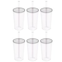 Kit 6 Copos com Tampa e Canudo 500ml Crippa Transparente Plástico Água Suco Bebidas 