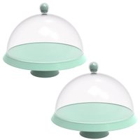 Kit 2 Porta Bolo com Cúpula e Pé 30cm Verde Menta Bubble Crippa Boleira Tortas Doces