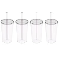 4 Copos com Tampa e Canudo 500ml Crippa Transparente Plástico Água Suco Bebidas