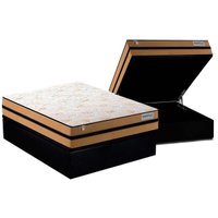 Cama Box Baú Casal: Colchão Molas Plumatex Ensacadas Smart Milano + Base CRC Suede Black(138x188)