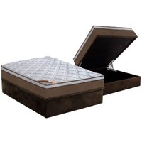 Cama Box Baú Casal: Colchão Molas Ensacadas Castor Revolution + Base CRC Suede Brown(138x188)