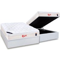 Cama Box Baú Casal: Colchão Molas Ensacadas Castor Gold Star Vitagel + Base CRC Courano White(138x188)