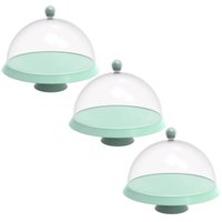 Kit 3 Porta Bolos 25cm Verde Menta com Cúpula e Pé Bubble Crippa Tortas Doces Boleira