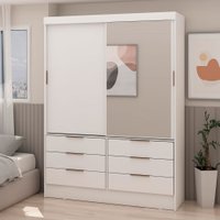 Guarda-Roupa 2 Portas 6 Gavetas com Espelho 0559 Branco - Genialflex