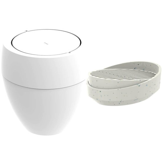 Lixeira Basculante 9L Branca e Porta Sabonete Barra Stone Lunar Crippa