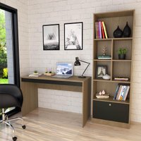 Conjunto Mesa e Livreiro Home Office Nova Mobile Mel/Preto