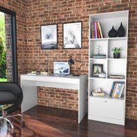 Conjunto Mesa e Livreiro Branco Home Office Nova Mobile