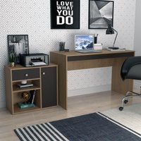 Conjunto Mesa e Armário Mel/Preto Home Office Nova Mobile