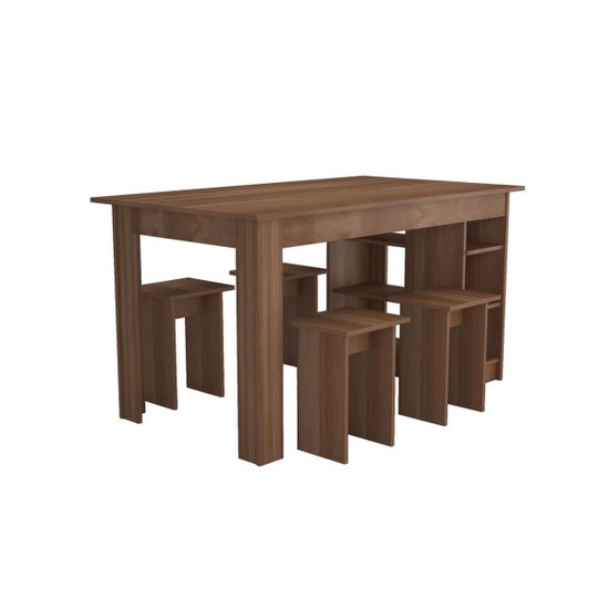 Conjunto Mesa Com Nichos e 4 Bancos Nova Mobile Montana