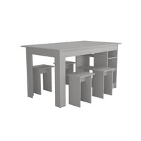 Conjunto Mesa Com Nichos e 4 Bancos Nova Mobile Branco