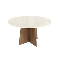 Mesa de Sala Jantar Lótus c/ Tampo Madeirado c/ Vidro 105x105cm Nogueira/Off White/Vidro Off White - Kappesberg