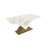 Mesa de Sala Jantar Amora c/ Tampo Madeirado c/ Vidro 90x170cm Freijo/Off White/Vidro Off White - Kappesberg