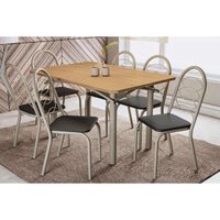 Sala de Jantar Completa Elba Tampo Madeirado 90x136cm e 6 Cadeiras Holanda Niquel/Nogueira - Preto - Kappesberg
