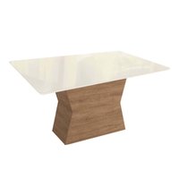 Mesa de Sala Jantar Tília c/ Tampo Madeirado c/ Vidro 90x160cm Nogueira/Off White/Vidro Off White - Kappesberg