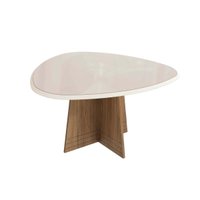 Mesa de Sala Jantar Lótus c/ Tampo Madeirado c/ Vidro 105x135cm Nogueira/Off White/Vidro Off White - Kappesberg