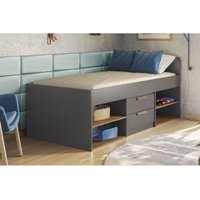 Cama Multifuncional Juvenil New Conect c/ 2 Gavetas Grafite/Jatobá - Santos Andirá