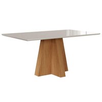 Mesa p/ Cozinha Patricia c/ Tampo Madeirado c/ Vidro 160X80cm Nature/Off White - Cimol