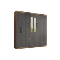 Guarda Roupa 8 Portas (2 c/ Espelho) e 6 Gavetas Liverpool Jatobá/Grafite - Santos Andirá
