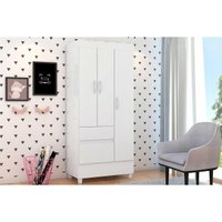 Guarda Roupa 3 Portas  e 2 Gavetas Wind Branco/Rosa - Demóbile