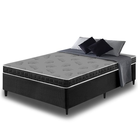 Cama Box Casal Preta + Colchão Casal Querubin Espuma D20 138x188x12cm