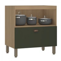 Balcão 1 Porta Basculante 1 Gavetão Com Tampo 80cm Luciane Classic Verde/Freijo