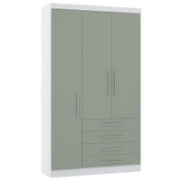 Guarda Roupa Modulado 132cm 3 Portas e C/ 4 Gavetas Alpes Luciane Móveis Branco com Verde