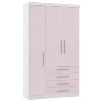Guarda Roupa Modulado 132cm C/ 3 Portas e 4 Gavetas Alpes Luciane Móveis Branco com Rosa