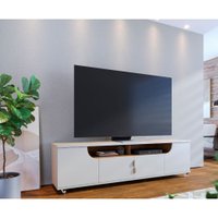 Rack Bancada Santorini Com 4 Portas Colibri Off White Matte/ Freijo