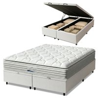 Cama Box Baú Casal Queen Colchão Molas Ensacadas Granville Com Pillow 158x198x69cm Branco Probel