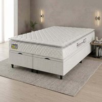 Cama Box Baú Casal Queen Colchão Espuma D33 Pillow Top New Millenium 158x198x60cm Branco Hellen