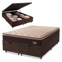 Cama Box Baú Casal Queen Colchão Espuma D33 Pillow Top Millenium 158x198x60cm Suede Marrom Hellen