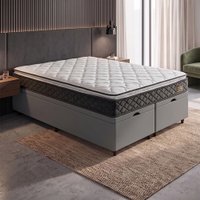 Cama Box Baú Casal Queen Colchão Espuma D33 Pillow Top Millenium 158x198x60cm Suede Cinza/Branco