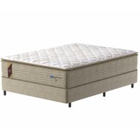 Cama Box Casal King Colchão Molas Guarda Costas Max Com Pillow 193x203x78cm Suede Bege/Branco