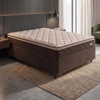 Cama Box Casal Queen Colchão Espuma D33 Pillow Top Millenium 158x198x57cm Suede Marrom Hellen